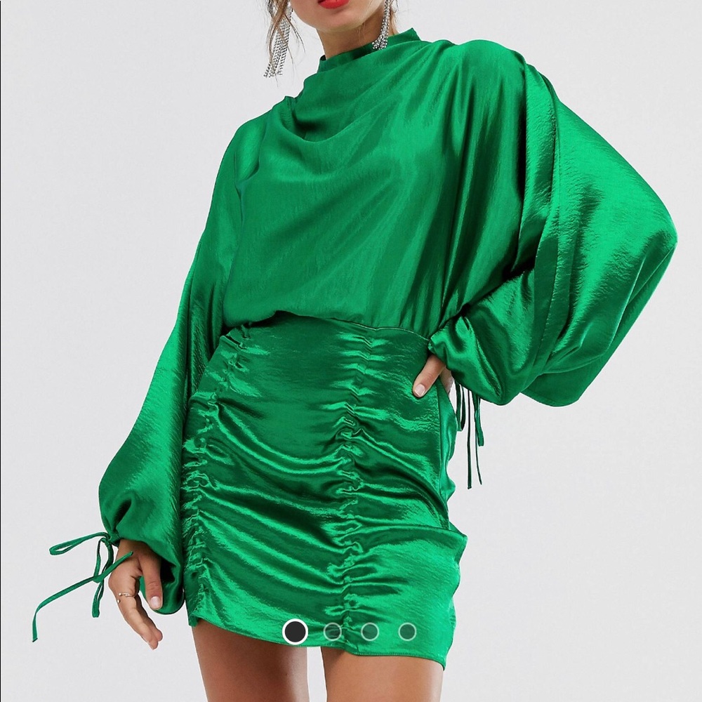 Gorgeous green satin dress great for NYE(New Year